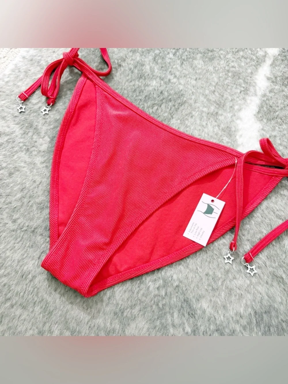 NWT Wild Fable Side Tie Shiny Ribbed Low-Rise High Leg Cheeky Bikini Bottoms S - Picture 3 of 12